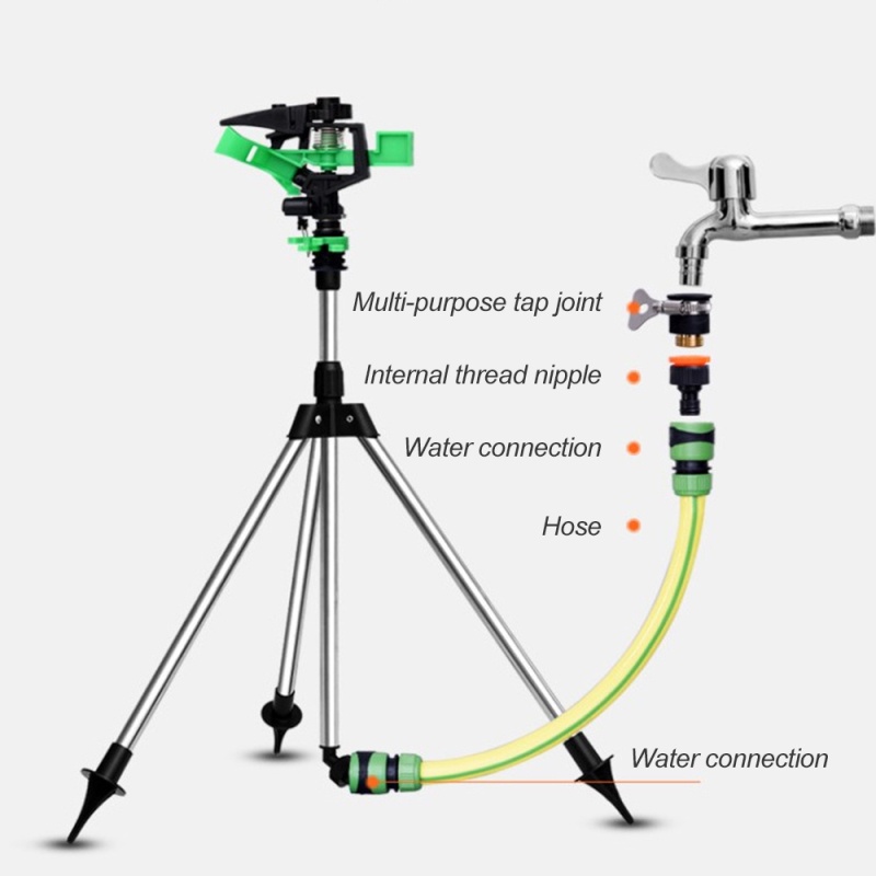 Mi.more Alat Penyiram Rumput Otomatis Tripod, Penyiram Air Tanaman Taman untuk Halaman Rumput, Pipa Semprot Lengan Ayun Tanah Otomatis Berputar 360 Derajat, Alat Berkebun Semprotan Irigasi