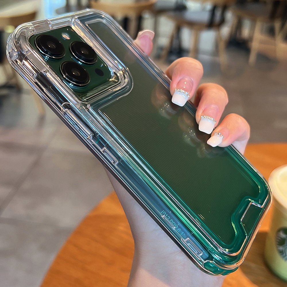3 IN 1 Case Pelindung Tahan Banting Warna Gradasi Untuk iPhone 11 12 13 14 Pro MAX