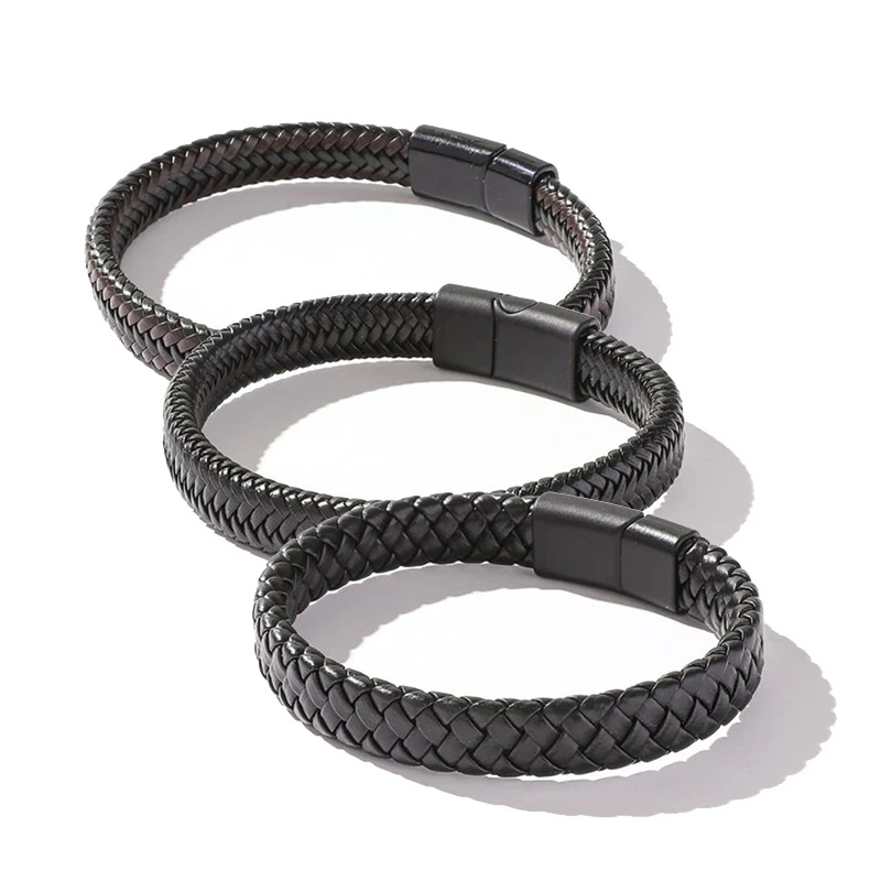 Gelang Bangle Bahan Kulit Pu Warna Hitam Gaya Minimalis Untuk Pria