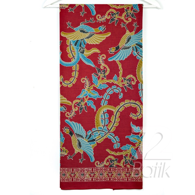 KAIN BATIK KATUN Premium Motif Burung Warna Merah Kuning Biru 727554 Cap 72 Jarik Jarit Samping Kebat Panjang Batik Katun Modern Premium Bahan Seragam Batik Pernikahan Kantor Keluarga Murah Kamen Jadi Batik Bali Lembaran