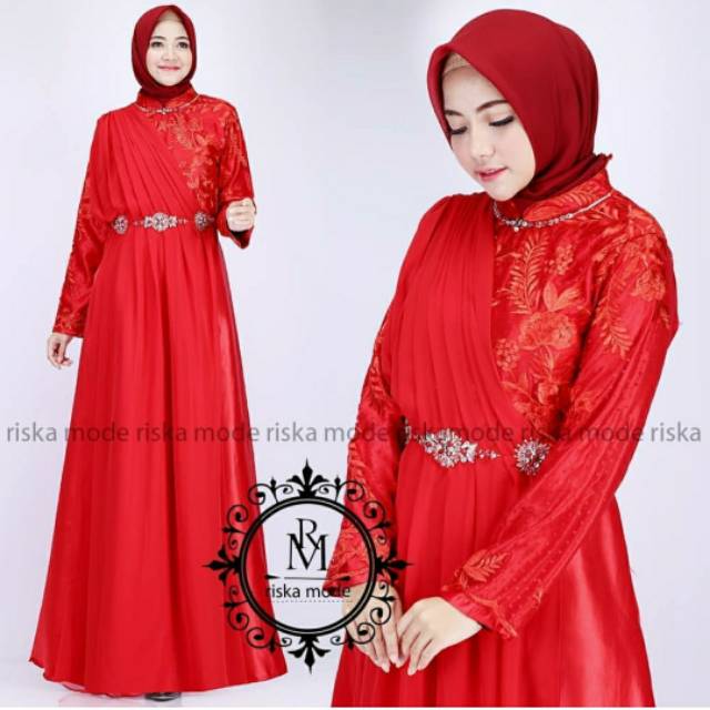 Dress muslim original by riska mode/gamis laluna/gamis bridal kombinasi