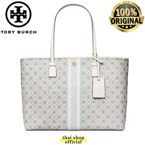 (100% ORIGINAL) Tas TORY BURCH Monogram Coated Canvas Large Tote Ivory