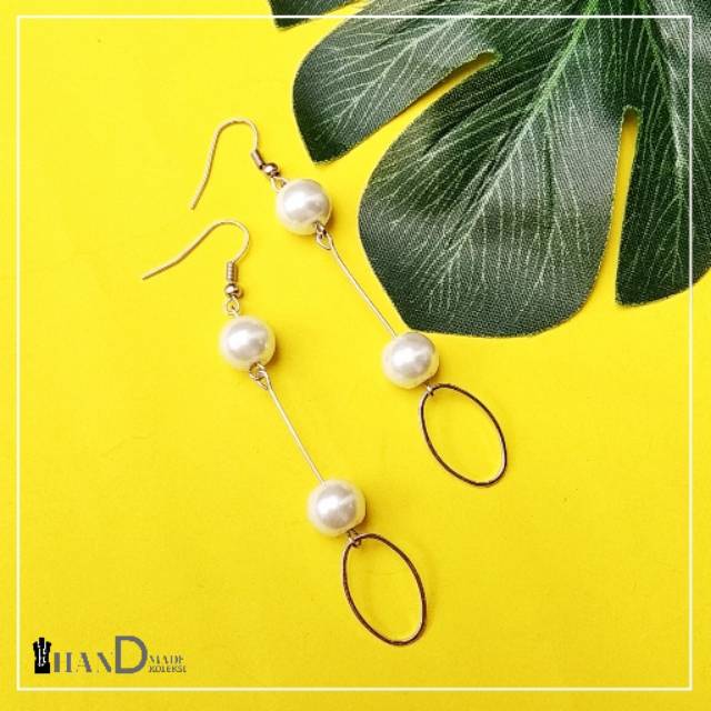 Anting Fashion Juntai Oval Mutiara | Anting Hijab
