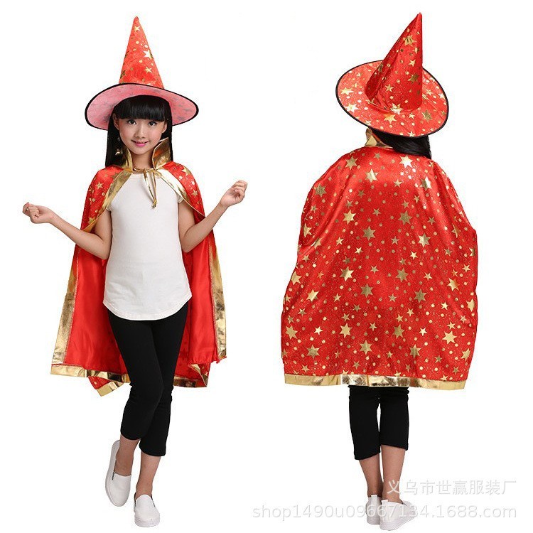 Kostum Halloween Jubah Emas Topi Witch Costume Penyihir Wizard Cosplay