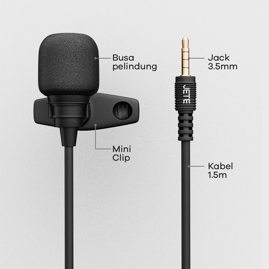 Mic Clip On - Vlogger Clipon Smule Youtuber - Vlog Audio Jack 3.5mm - JETE M1 Microphone Mikrofon Garansi Resmi 2 Tahun