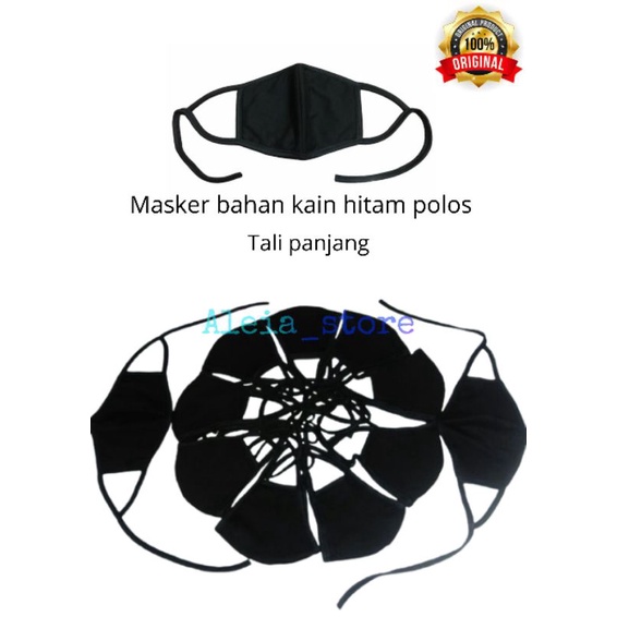 3 PCS MASKER BAHAN KAIN HITAM POLOS TALI PANJANG / 3 PLY DEWASA UNISEX