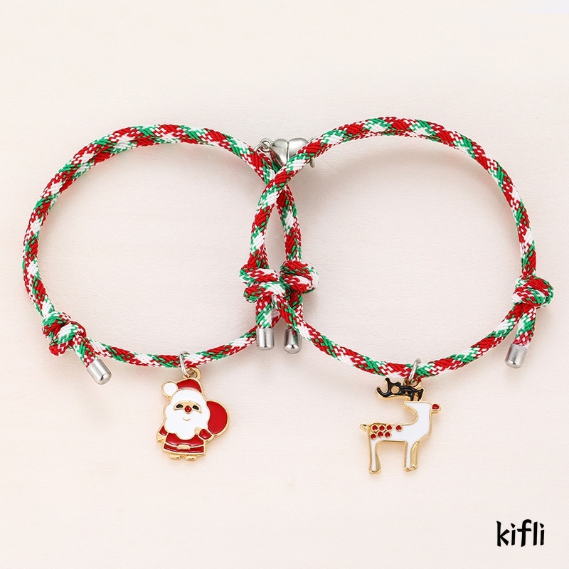 2 Pcs Beberapa Magnet Gelang,Menarik Santa Claus,Kreatif Adjustable Pesona,Gelang Cinta Hadiah Natal