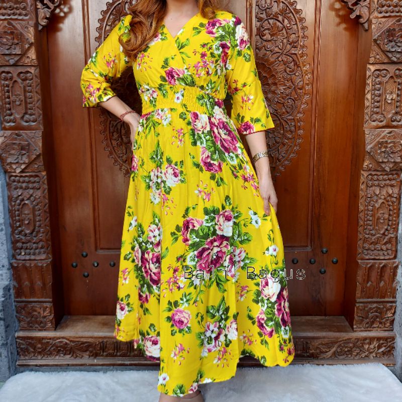 GAMIS BALI / DRES MOZA ( lengan lonceng)-Mw 3 kuning