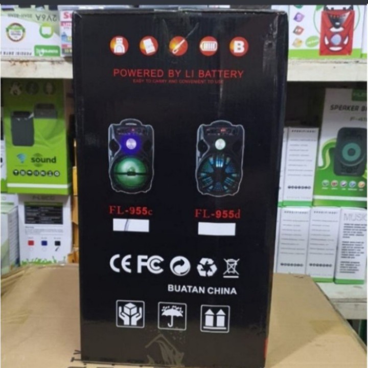 COD SPEAKER BLUETOOTH PORTABLE KARAOKE FLECO 8'5 INCH FL-955C&amp;D BONUS MIC KARAOKE+REMOTE X-BASS / SPEAKER SALON AKTIF X-BASS / SPEAKER KARAOKE F-955C/F-955D