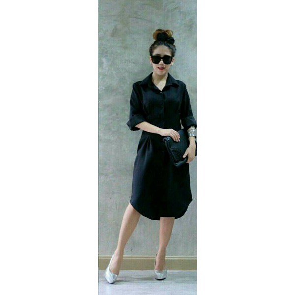 lq DRESS SYAHRINI READY tunik kemeja putih hitam lengan panjang wanita modis modern murah simple