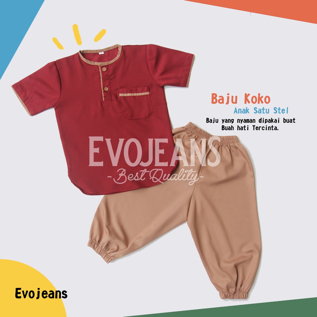 Grosir Baju Koko Anak Setelan Baju dan Celana Umur 0-6 Tahun Bahan Toyobo Premium Adem Lembut - Evo