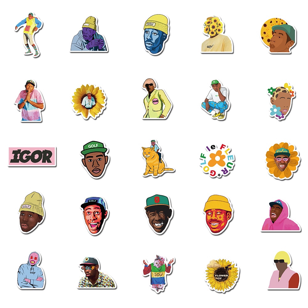 50pcs Pack Rapper Singer Tyler The Creator Portrait Stickers For Skateboard Guitar Motorcycle Laptop Waterproof Sticker Toy