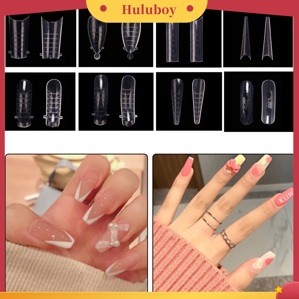 Huluboy Huluboy♡ 120pcs / Kotak Kuku Palsu Extension Ukuran Desain Transparan Untuk Nail Art