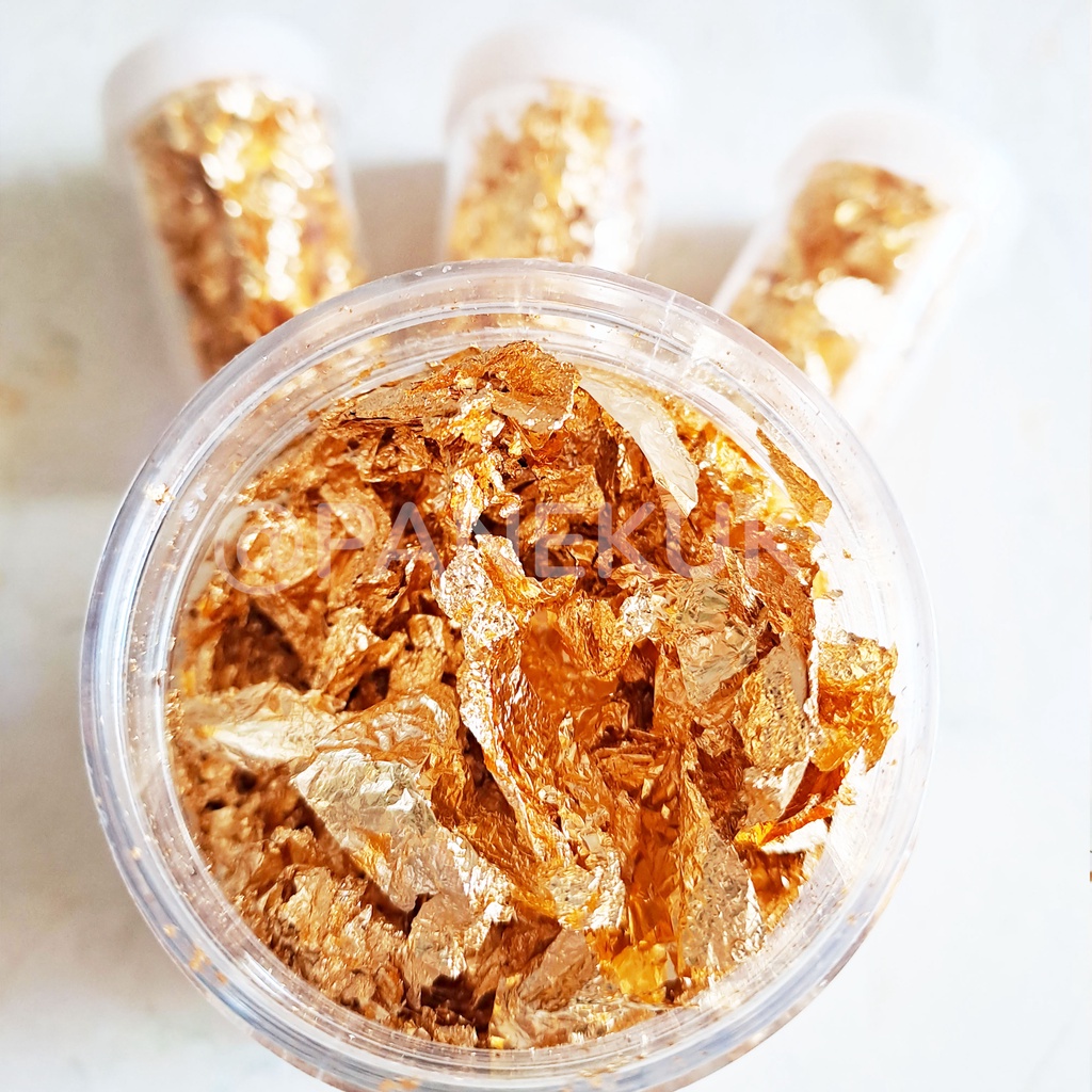 

EDIBLE GOLD SILVER LEAF/ edible gold sheet/ edible kue/ edible gold/ emas edible 24K bisa dimakan/ gold flakes
