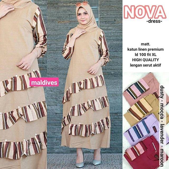 Nova Dress Katun Linen Lengan Serut