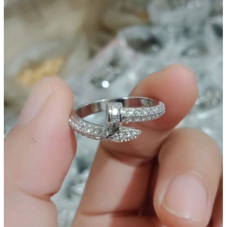 Cincin paku silver pull permata perhiasan wanita terbaru