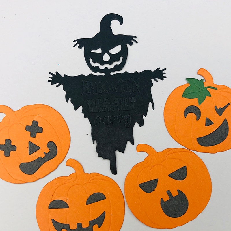 Cetakan Stensil Cutting Dies Motif Hantu Labu Halloween Bahan Metal Untuk Scrapbook / Craft DIY