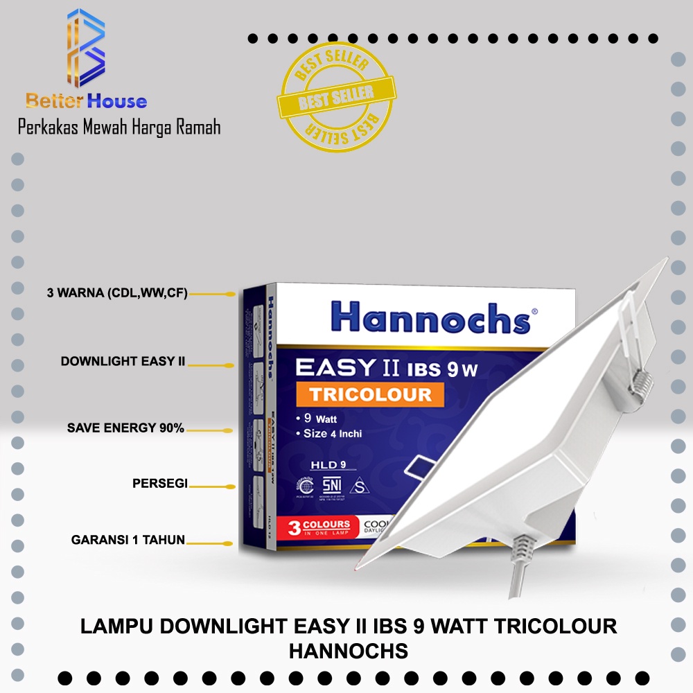 Lampu Plafon downlight Led Hannochs Tri Colour IBS (1 Lampu 3 Warna) 9 Watt