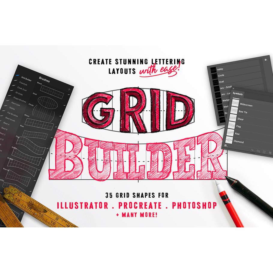 Procreate Brush - Ian Barnard Bundle: Grid Builder, Letter Builder &amp; Letter Stamps