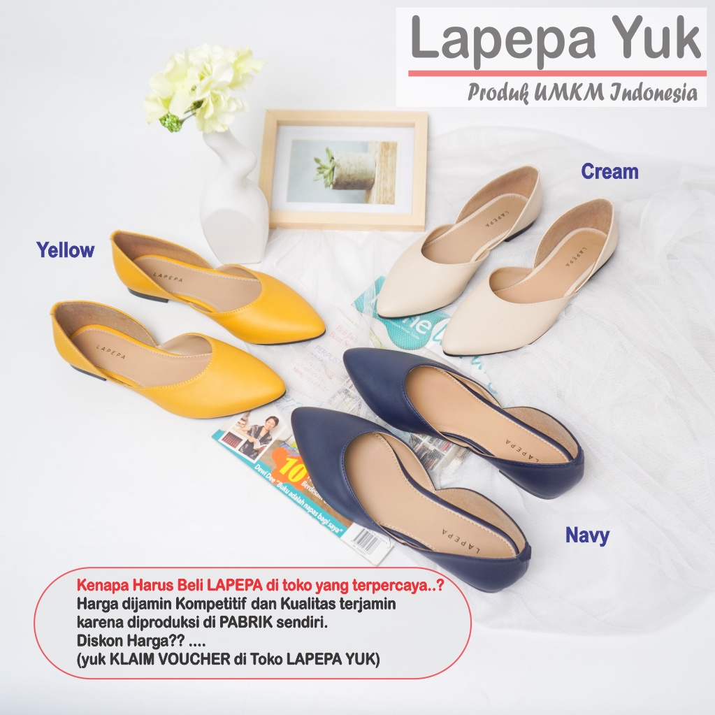 LAPEPA YUK - Sepatu Flat Shoes Wanita AILEEN ALL COLOR Untuk Kerja kantor Spatu Flatshoes Cewek Kuliahan Jalan Santai Casual Empuk Nyaman Slop Lancip Warna Black Hitam Putih Navy Selop Premium Original Kekinian Terbaru Shoes ORI Mall Official Store