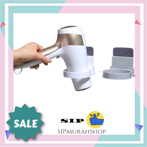 Rak Gantungan Hair Dryer HolderBulat Tempel Pengering Rambut Rak Gantung Bulat Gantungan Hair dryer Hanger Penahan Tempel Dinding Hook Pengait Kabel Salon