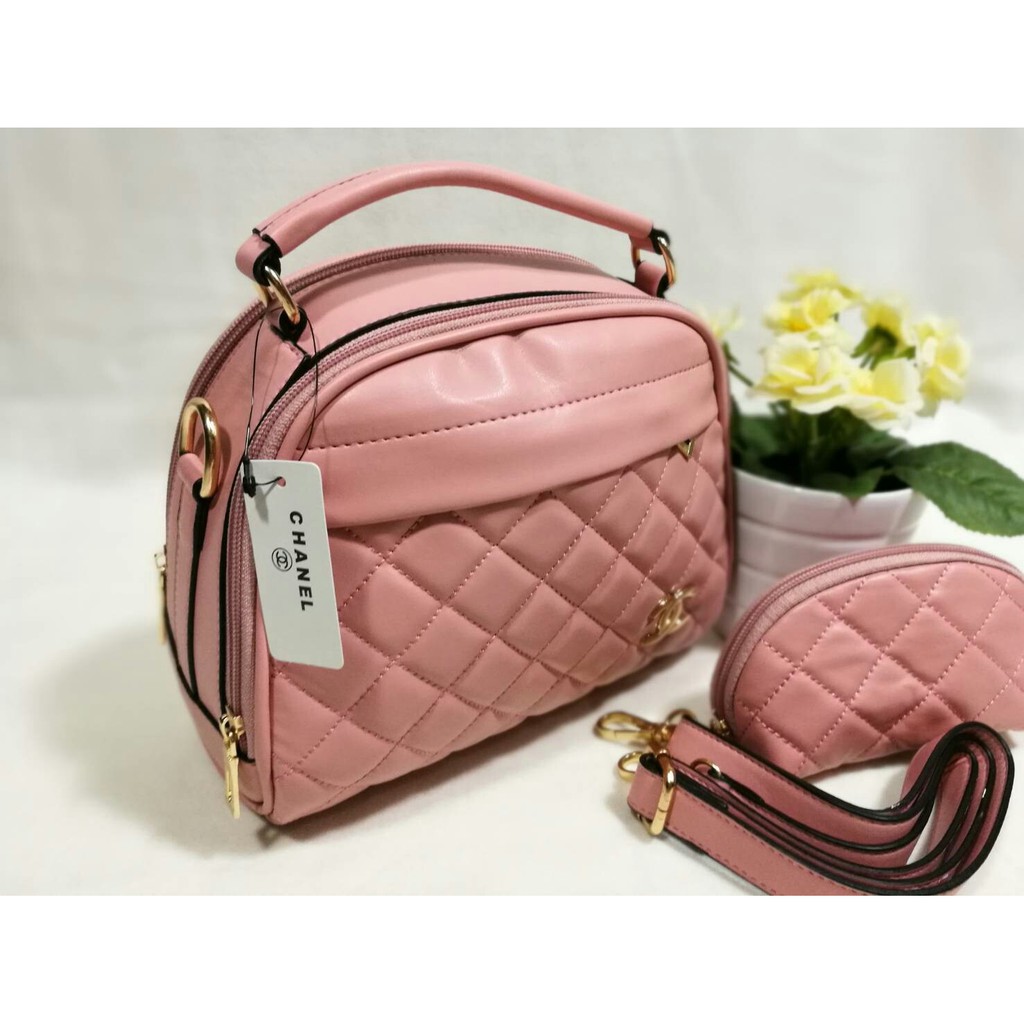 Terbatas Tas Wanita Fashion Merek Set Chanel Apel 2 Ruang Warna Baby Pink Muda