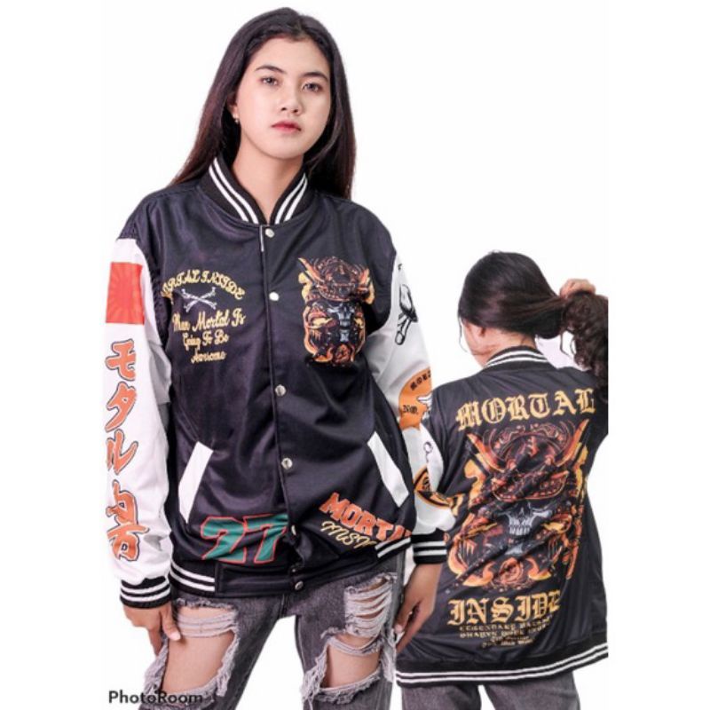 jaket pria Parsity/ Varsity keren/ varsity bisbol/ jaket bisbol/ Jaket Varsity Pria wanita-MORTAL TNGAN PUTIH