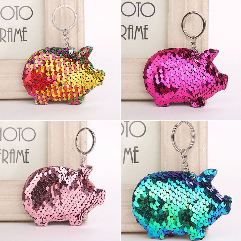 SIY  Key Ring Paillette Sequin Keys Storage Portable Pig Car Bag Decoration Key Chain