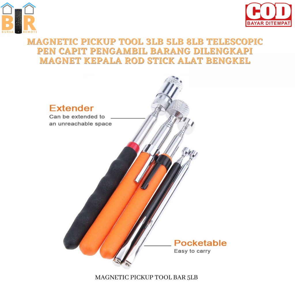 MAGNETIC PICKUP TOOL 3LB 5LB 8LB TELESCOPIC DILENGKAPI MAGNET KEPALA ROD STICK ALAT BENGKEL