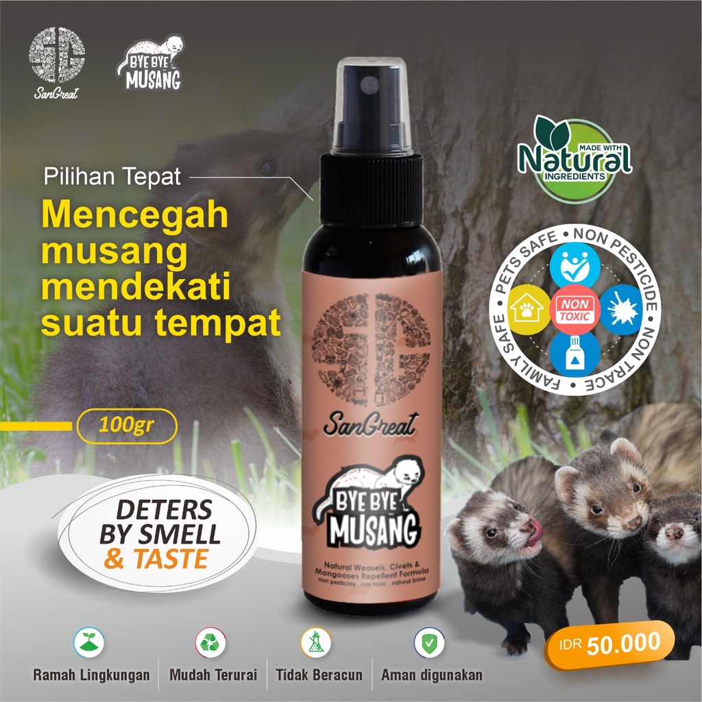 Pengusir Musang penangkal musang SanGreat Bye Bye Musang Repellent non pestisida aman tidak mematikan spray 100 ml