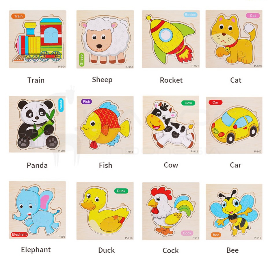 Mainan edukasi puzzle animal puzzle kayu dengan motif lucu