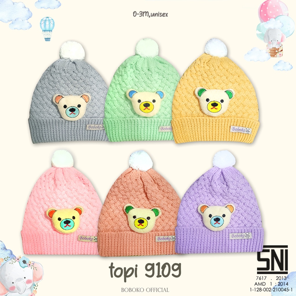 BOBOKO Topi Rajut Bayi Premium Karakter random warna pastel 0-3 bulan