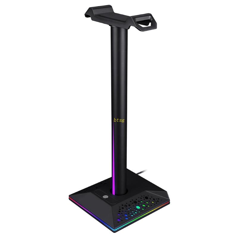 Btsg Bracket Stand Meja Holder Headphone / Headset Premium Dengan Port USB + Lampu RGB