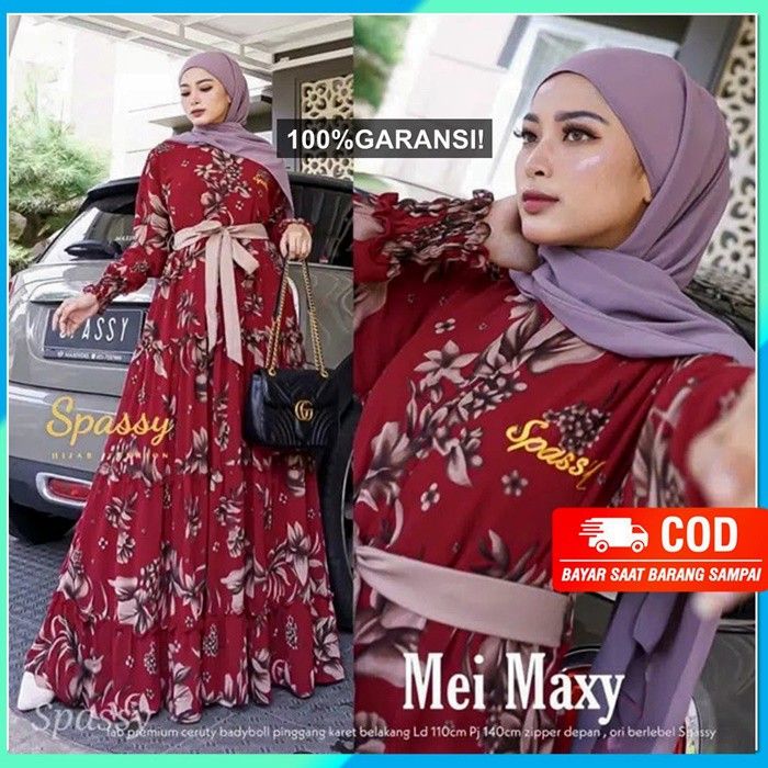 Gamis Dress Wanita Ceruty Motif Bunga Babydoll Busui Import Syari Import Premium Jumbo