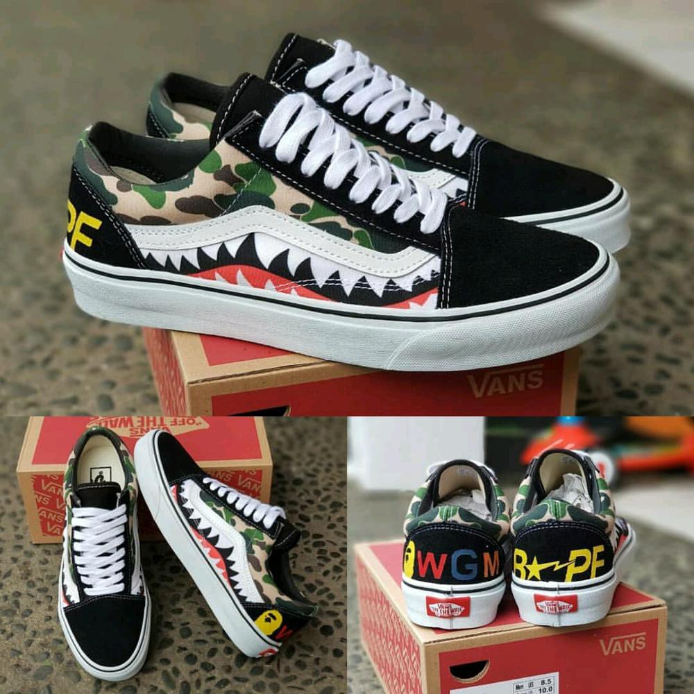 HOT PROMO  VANS OLD SCOOL BAPE ARMI SEPATU SNEAKERS FESHION PRIA PREMIUM GUALITY