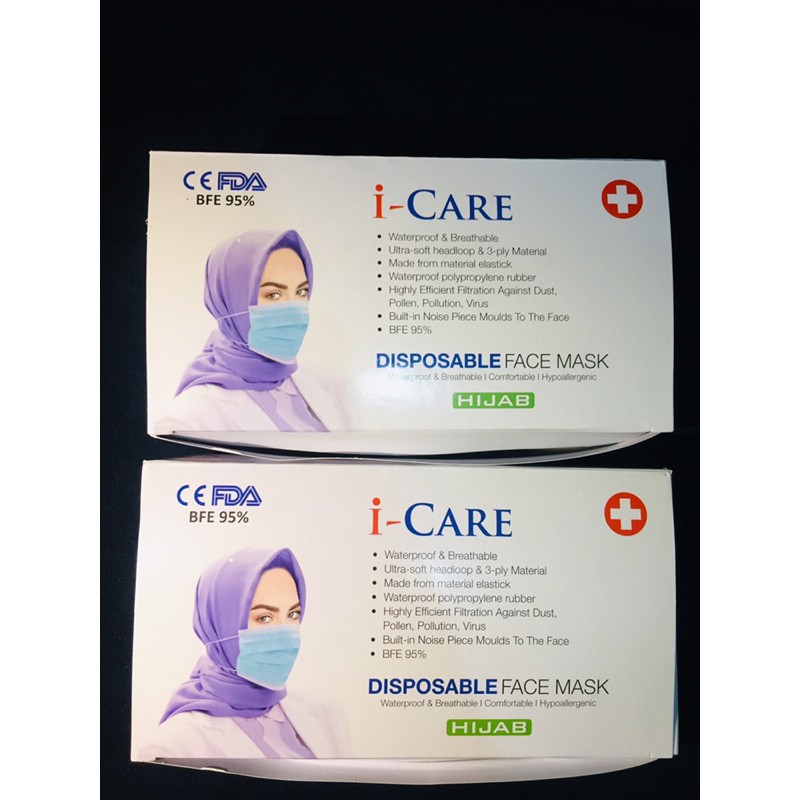 masker putih hijab 3 ply / masker headloop putih