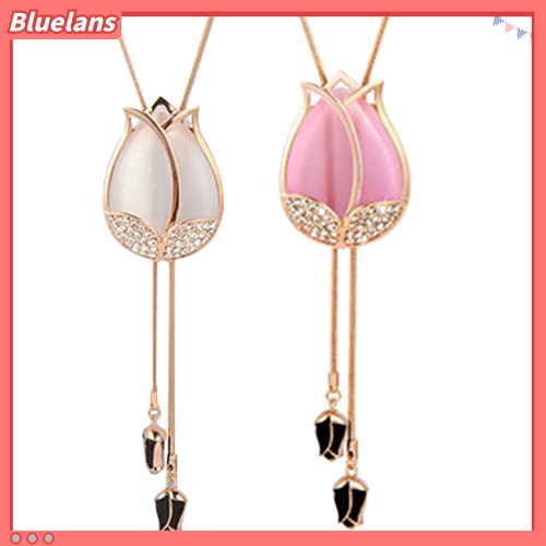 Bluelans Kalung Panjang Liontin Bunga Tulip Aksen Berlian Imitasi Untuk Wanita
