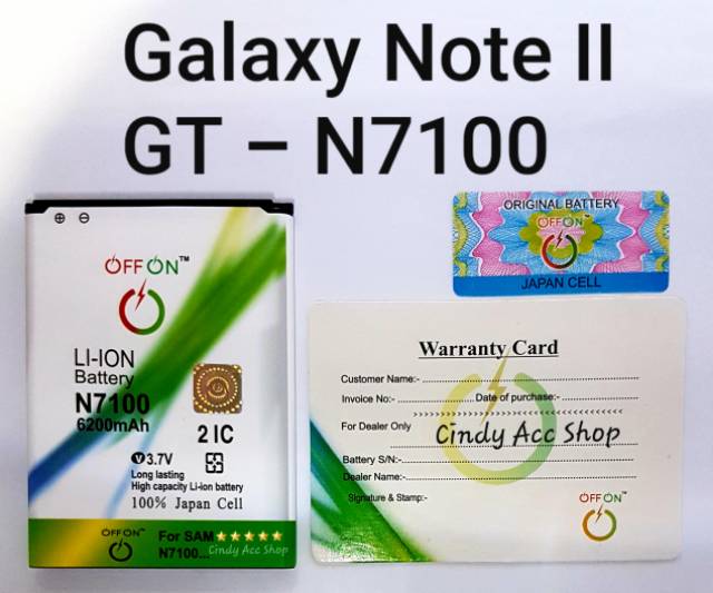 Baterai Doublepower Samsung Galaxy Note 2 N7100 Battery Batre Bat Merk OFFON