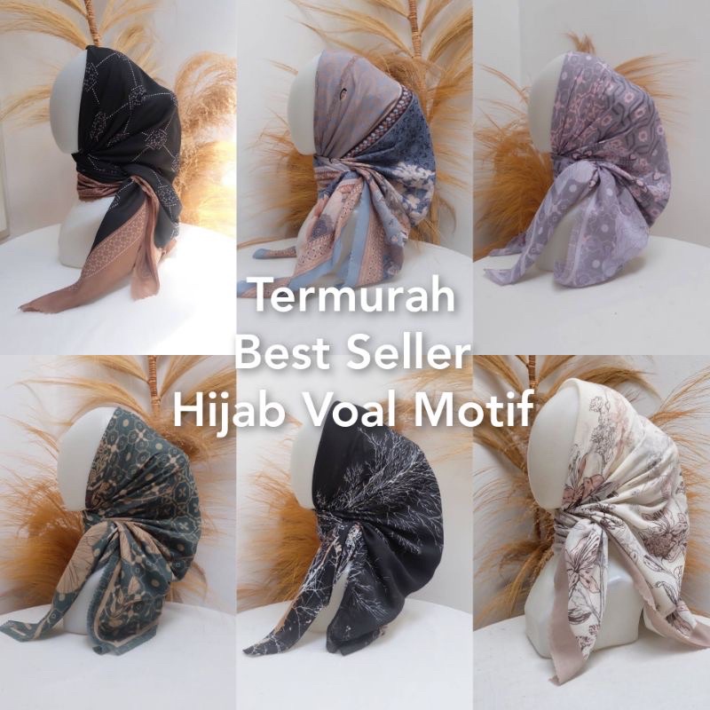 HIJAB SEGIEMPAT VOAL MOTIF LASERCUT PREMIUM / HIJAB VOAL LASER CUT / HIJAB VOAL LC / KERUDUNG VOAL L