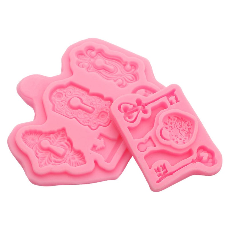 SIY  2Pcs Vintage Key Lock Cake Fondant Mold Kit Keyhole Silicone Mold for Cake Decor Sugarcraft Chocolate Epoxy Resin Craft