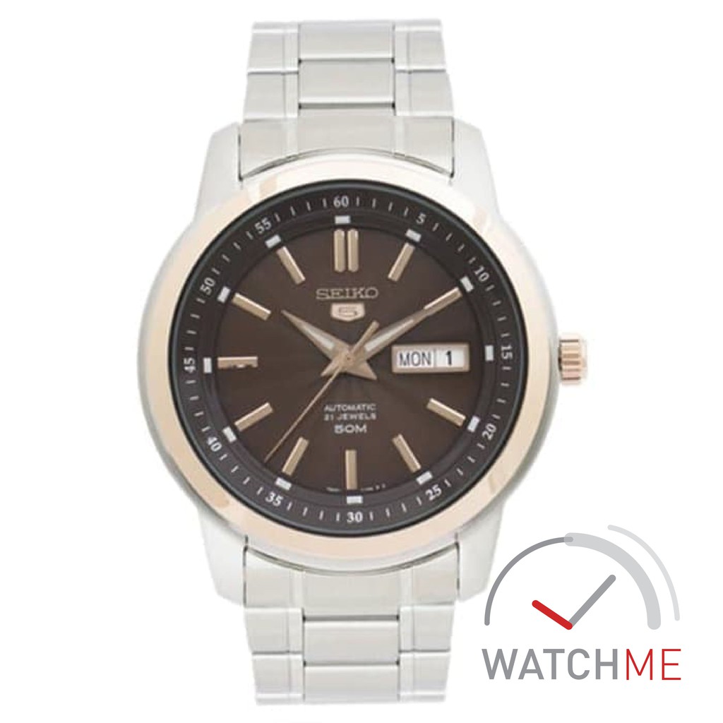 Jam Tangan Seiko 5 SNKM90 Automatic Brown Dial 50m Stainless Steel Original Bergaransi