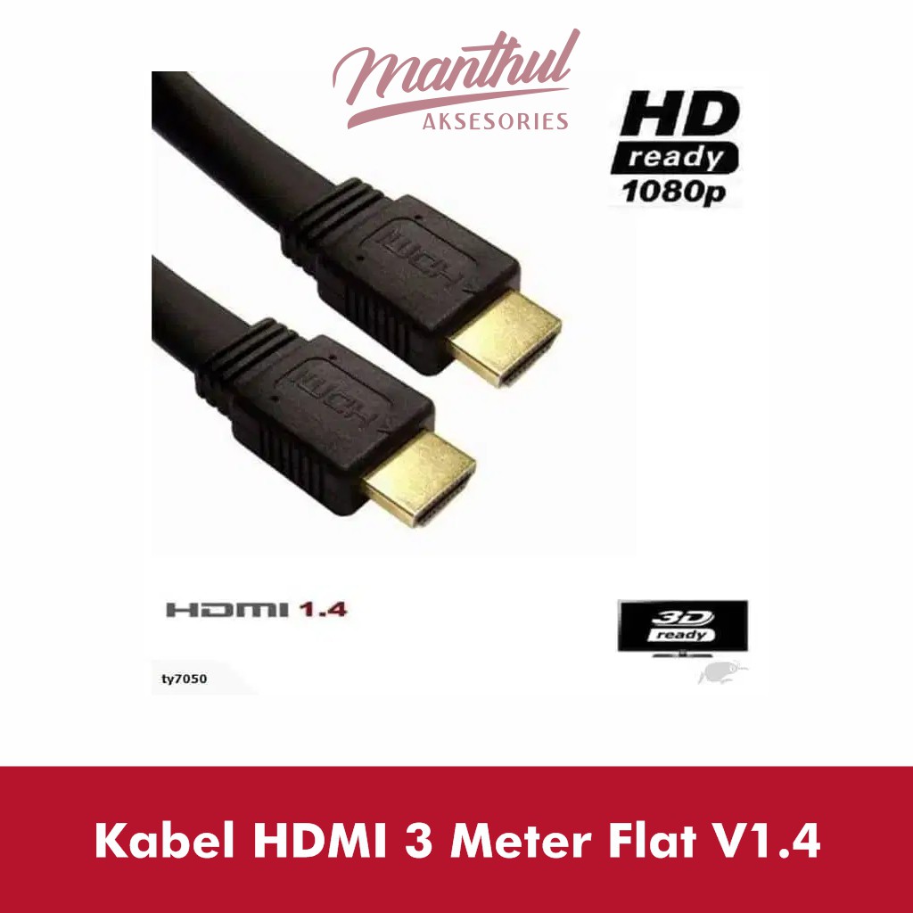 Kabel HDMI 3 meter flat v1.4, High speed