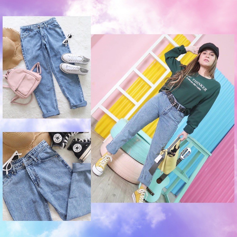 BAGGY JEANS BOYFRIENDS  CELANA JINS WANITA KEKINIAN PINGGANG KARET