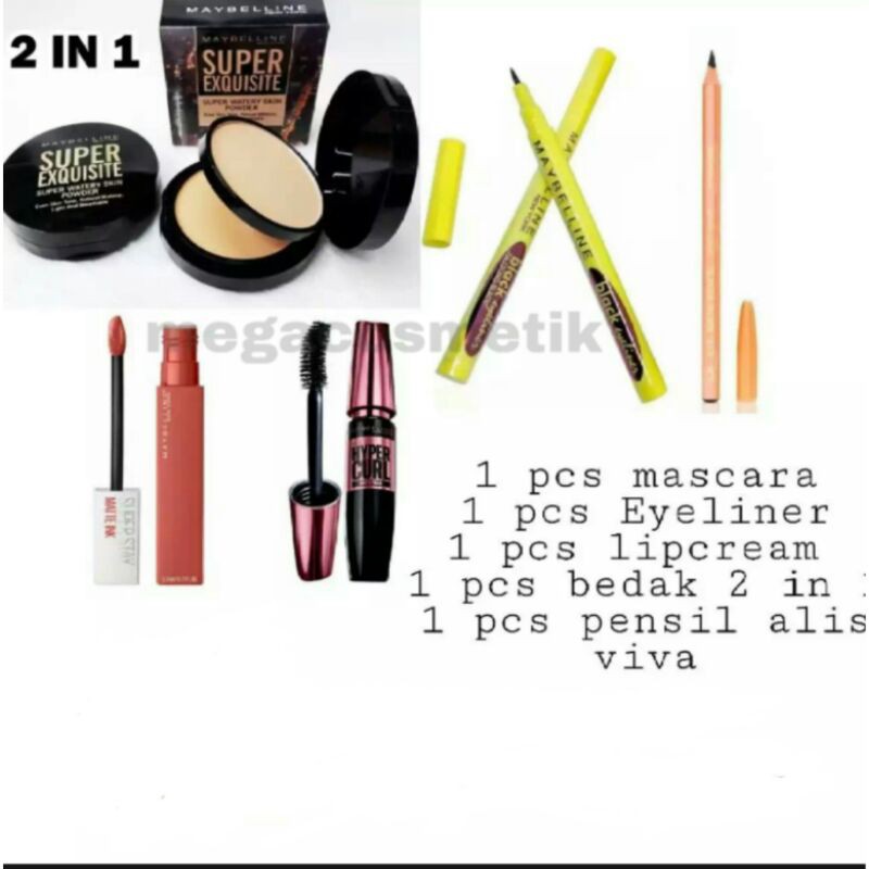 PAKET MAKEUP MAY 5IN1 BEDAK 2in1 - Mascara - Eyeliner - Lipcream - Pensil alis
