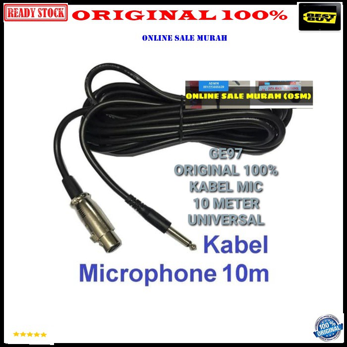 G97 ORIGINAL Kabel mic microphone cable asli mikrophone mik dynamic 10 meter universal pro profesional vocal vokal  BISA SEGALA JENIS MIC KABEL  Spesifikasi Panjang +/- 10 meter Jack koneksi T/S male to XLR female Unbalanced Warna Hitam