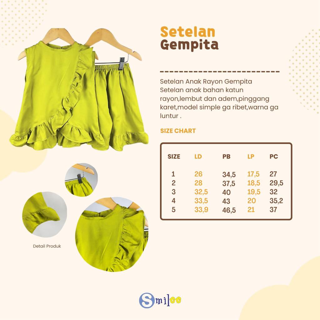 Setelan Gempita Ruffle 1 - 5 Tahun Smilee Setelan Ruffle Gempita Rayon Anak Lucu Adem CBKS