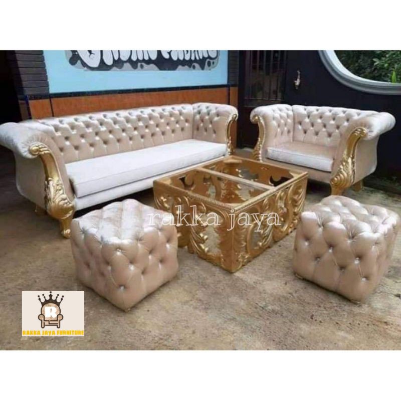SOFA TAMU LUXURY MEWAH/SET KURSI TAMU+KACA MEJA RIBEN