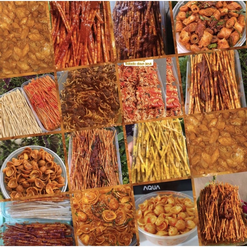 

mie lidi, keong, lumpia, mie kering