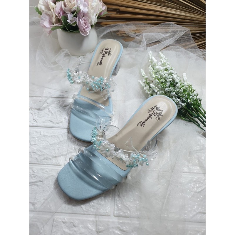 sandal jasmine babyblue tinggi 5cm kaca