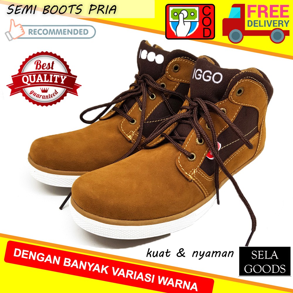 IGGO SEPATU BOOTS PRIA - Cream / Coklat Muda / SEPATU MOTOR PRIA / SEPATU HIGH NECK PRIA